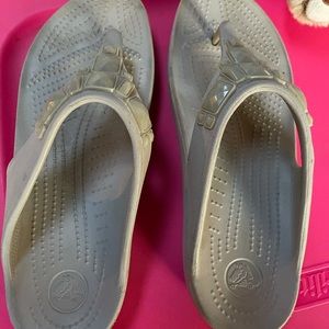 Gray croc sandals